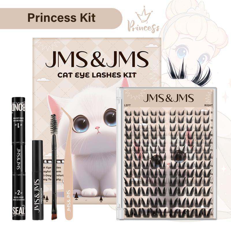 Cat Eye Lash Kit L JMS&JMS Kitty,Princess Cat Eye Lashes Clear Invisible Band C Curl,(8-18 MIX) for DIY Eyelash Cluster Extension Waterproof Anime Eyelash Manga Lash Tiktokshopblackfriday Makeup Cosmetic
