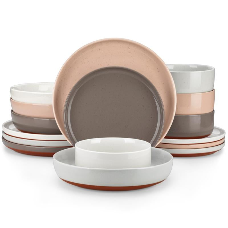MALACASA Dinnerware Sets, 12/16/18/24 Pieces Modern Ceramic Plates and Bowls Set for 4/6/8 Kitchen Dinner Set Stoneware Tableware Set Microwave and Dishwasher Safe, Series TARA