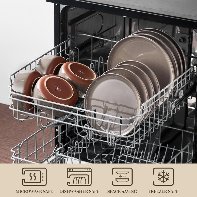 MALACASA Dinnerware Sets, 12/16/18/24 Pieces Modern Ceramic Plates and Bowls Set for 4/6/8 Kitchen Dinner Set Stoneware Tableware Set Microwave and Dishwasher Safe, Series TARA