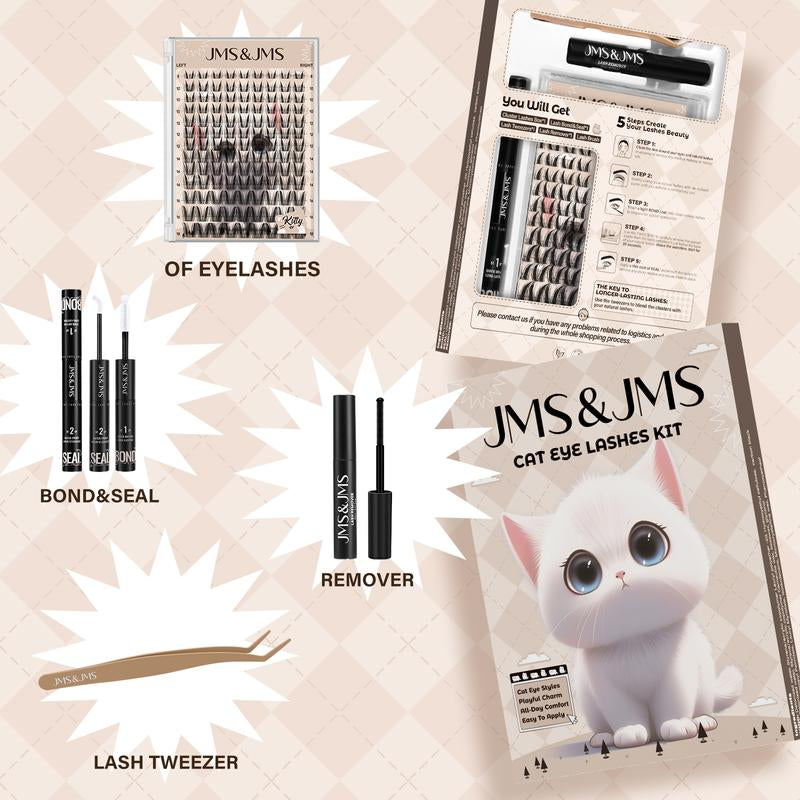 Cat Eye Lash Kit L JMS&JMS Kitty,Princess Cat Eye Lashes Clear Invisible Band C Curl,(8-18 MIX) for DIY Eyelash Cluster Extension Waterproof Anime Eyelash Manga Lash Tiktokshopblackfriday Makeup Cosmetic