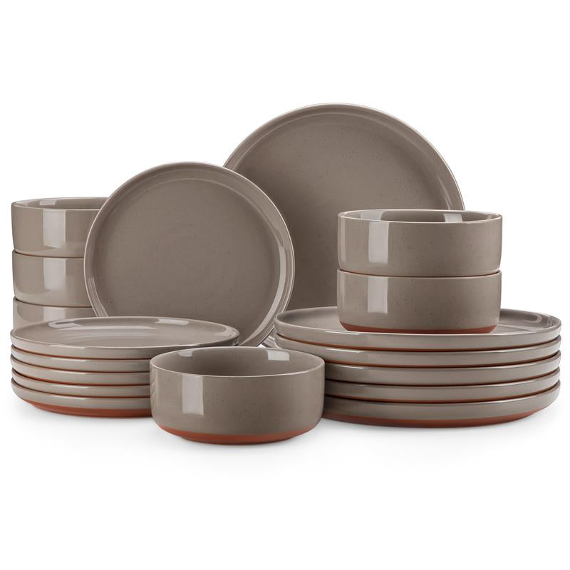 MALACASA Dinnerware Sets, 12/16/18/24 Pieces Modern Ceramic Plates and Bowls Set for 4/6/8 Kitchen Dinner Set Stoneware Tableware Set Microwave and Dishwasher Safe, Series TARA