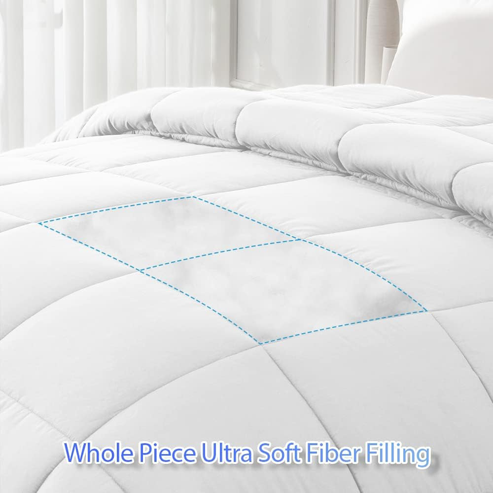 Queen Size Comforter Duvet Insert - All Season White Quilted down Alternative Bedding Comforter with Corner Tabs - Winter Summer Fluffy Soft - Machine Washable