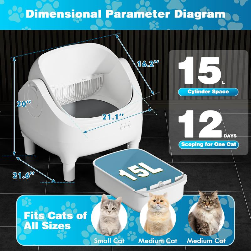 Warcat Automatic Open-Top Cat Litter Box with Safety Sensors, APP Control & 2.4G Wifi, Odor-Free Disposal for Multiple Cats Jumpstartsale