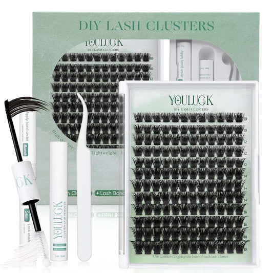 YOULUCK Popular DIY Lash Clusters Kit with Glue Remover & Tweezer for Beginners Long-Lasting Fluffy Weightless Look Individual Eyelash Extensions Ultra-Thin Band Bond Makeup for Girls - Cosmetic