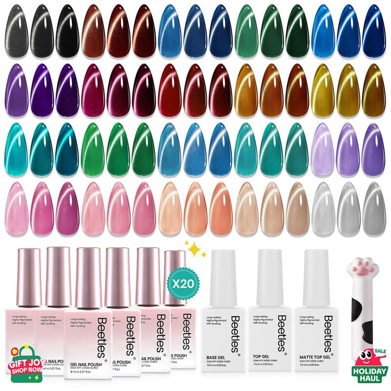 [Exclusive to Tts]Beetles Gel Nail Polish Set 20 Colors 8ML Nude Pink Green Blue Red Cat Eye Uv Gel Polish with Base Top Coat, All Season Manicure Tools for Beginners Nail Art Home Gift for Women