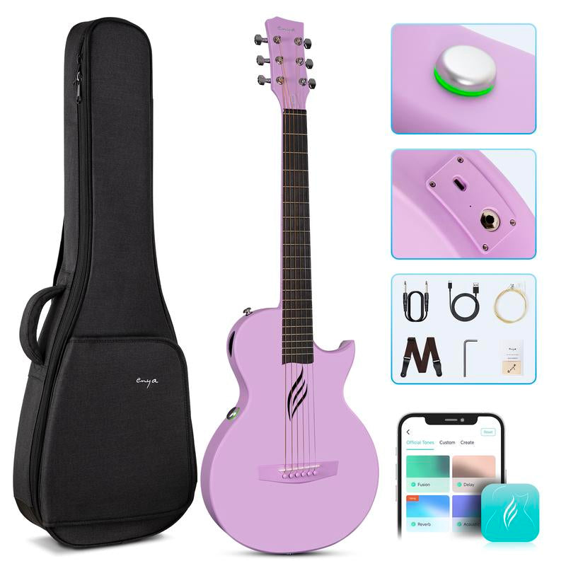 【Enya NOVA GO SP1 】 Carbon Fiber Travel Guitar 35" Acoustic Electric with Smart Acousticplus Technology Built-In Effects USB Recording Bluetooth Speaker Beginner Bundle Gig Bag Accessories, Christmas Gift, Tiktokshopholidayhaul