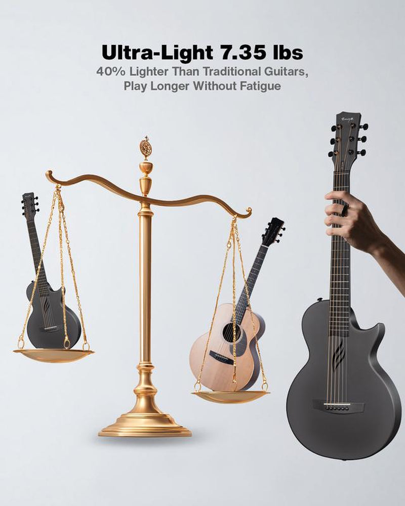 【Enya NOVA GO SP1 】 Carbon Fiber Travel Guitar 35" Acoustic Electric with Smart Acousticplus Technology Built-In Effects USB Recording Bluetooth Speaker Beginner Bundle Gig Bag Accessories, Christmas Gift, Tiktokshopholidayhaul