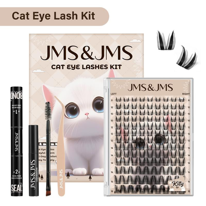 Cat Eye Lash Kit L JMS&JMS Kitty,Princess Cat Eye Lashes Clear Invisible Band C Curl,(8-18 MIX) for DIY Eyelash Cluster Extension Waterproof Anime Eyelash Manga Lash Tiktokshopblackfriday Makeup Cosmetic