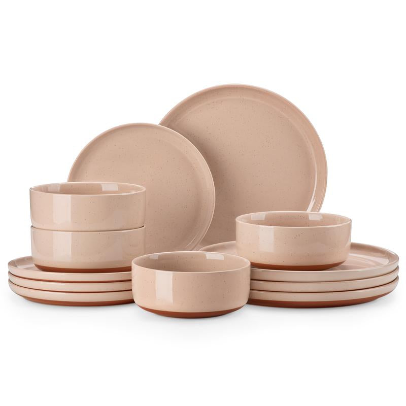 MALACASA Dinnerware Sets, 12/16/18/24 Pieces Modern Ceramic Plates and Bowls Set for 4/6/8 Kitchen Dinner Set Stoneware Tableware Set Microwave and Dishwasher Safe, Series TARA