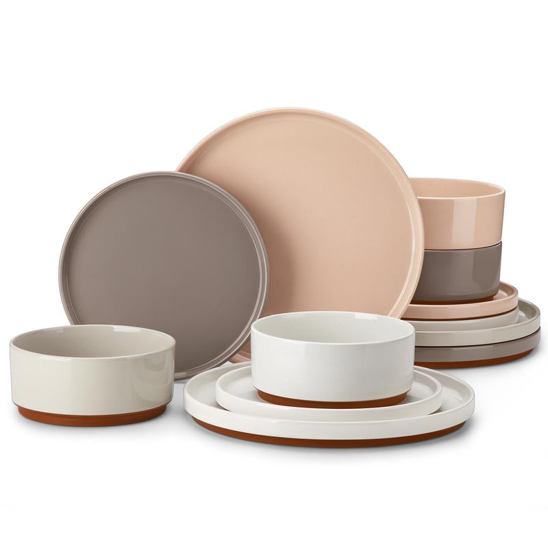MALACASA Dinnerware Sets, 12/16/18/24 Pieces Modern Ceramic Plates and Bowls Set for 4/6/8 Kitchen Dinner Set Stoneware Tableware Set Microwave and Dishwasher Safe, Series TARA