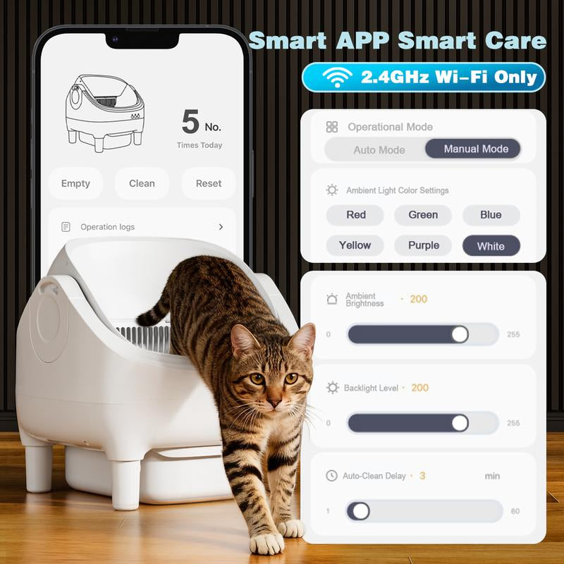 Warcat Automatic Open-Top Cat Litter Box with Safety Sensors, APP Control & 2.4G Wifi, Odor-Free Disposal for Multiple Cats Jumpstartsale
