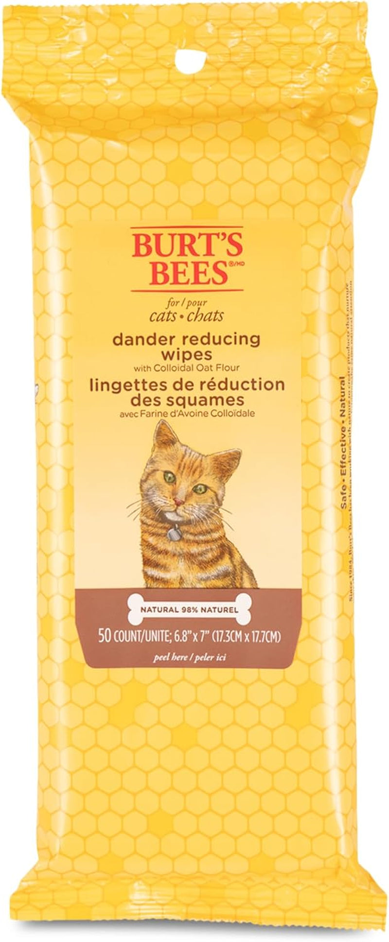 Cat Dander Remover Wipes with Colloidal Oat Flour - Pet Dander Remover Cat Wipes for Allergy Relief, Dry Skin Relief for Cats and Kittens, 50 Count