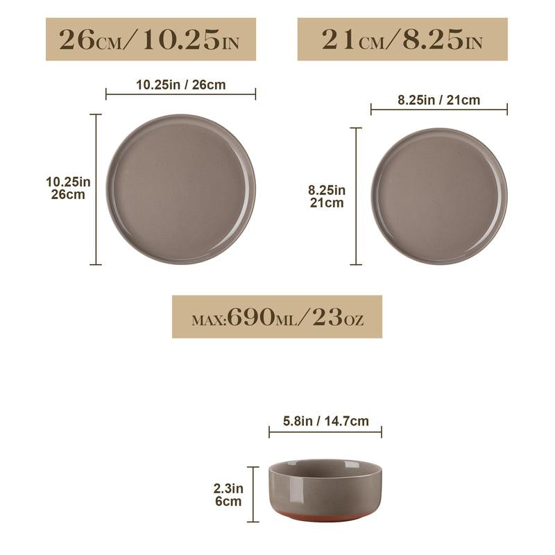 MALACASA Dinnerware Sets, 12/16/18/24 Pieces Modern Ceramic Plates and Bowls Set for 4/6/8 Kitchen Dinner Set Stoneware Tableware Set Microwave and Dishwasher Safe, Series TARA