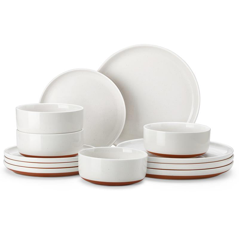 MALACASA Dinnerware Sets, 12/16/18/24 Pieces Modern Ceramic Plates and Bowls Set for 4/6/8 Kitchen Dinner Set Stoneware Tableware Set Microwave and Dishwasher Safe, Series TARA