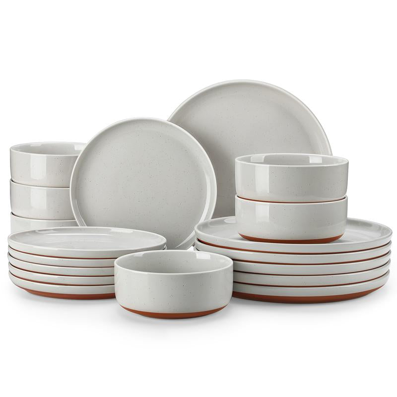 MALACASA Dinnerware Sets, 12/16/18/24 Pieces Modern Ceramic Plates and Bowls Set for 4/6/8 Kitchen Dinner Set Stoneware Tableware Set Microwave and Dishwasher Safe, Series TARA