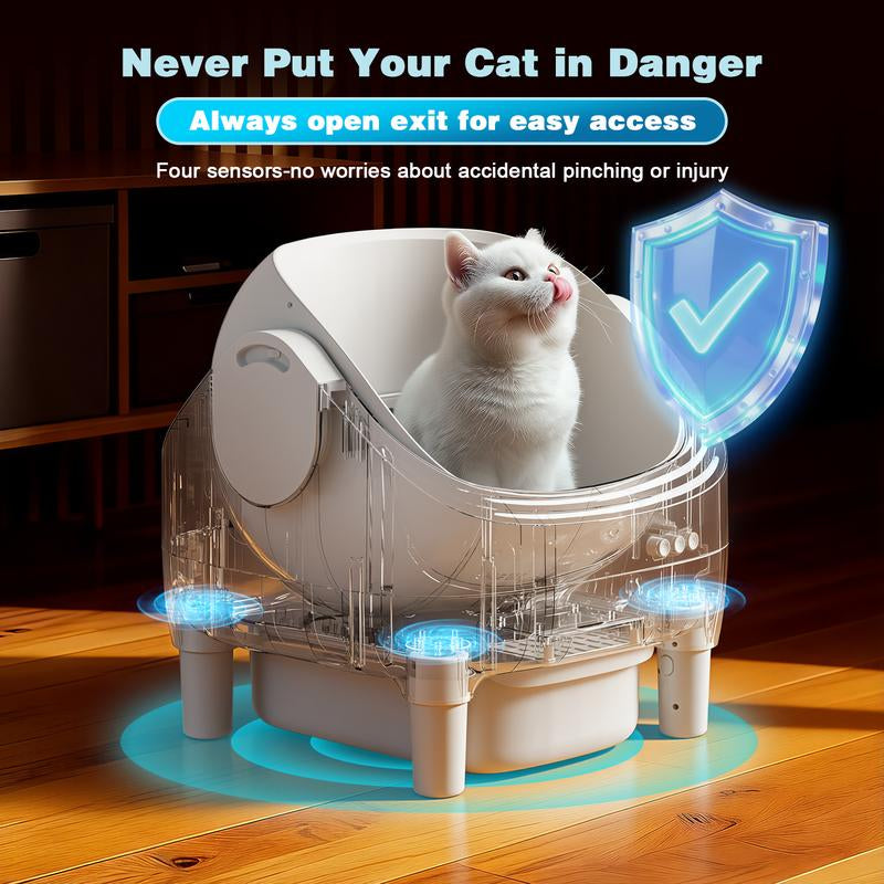 Warcat Automatic Open-Top Cat Litter Box with Safety Sensors, APP Control & 2.4G Wifi, Odor-Free Disposal for Multiple Cats Jumpstartsale