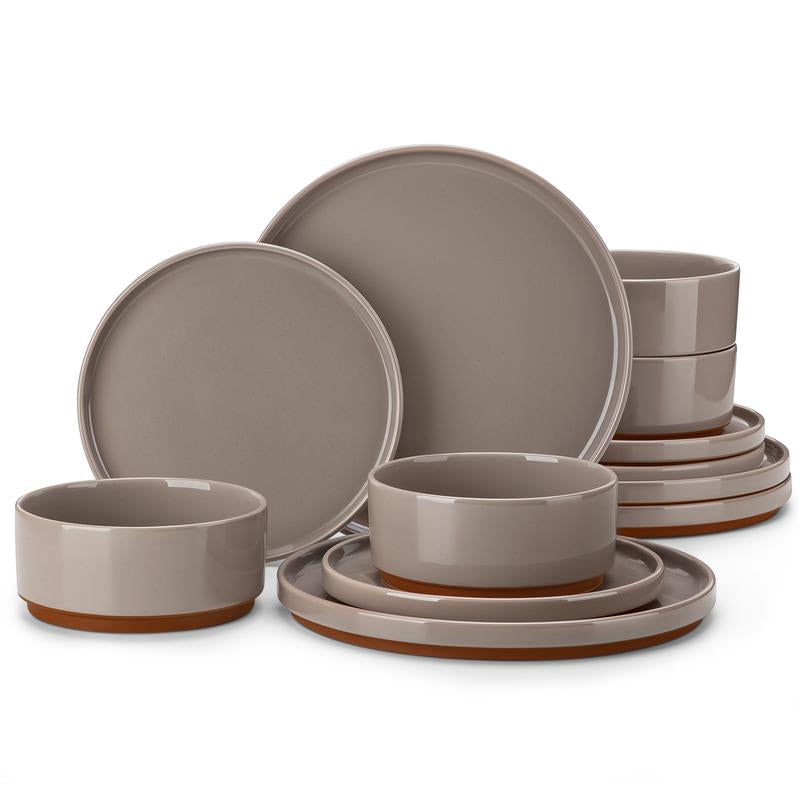 MALACASA Dinnerware Sets, 12/16/18/24 Pieces Modern Ceramic Plates and Bowls Set for 4/6/8 Kitchen Dinner Set Stoneware Tableware Set Microwave and Dishwasher Safe, Series TARA