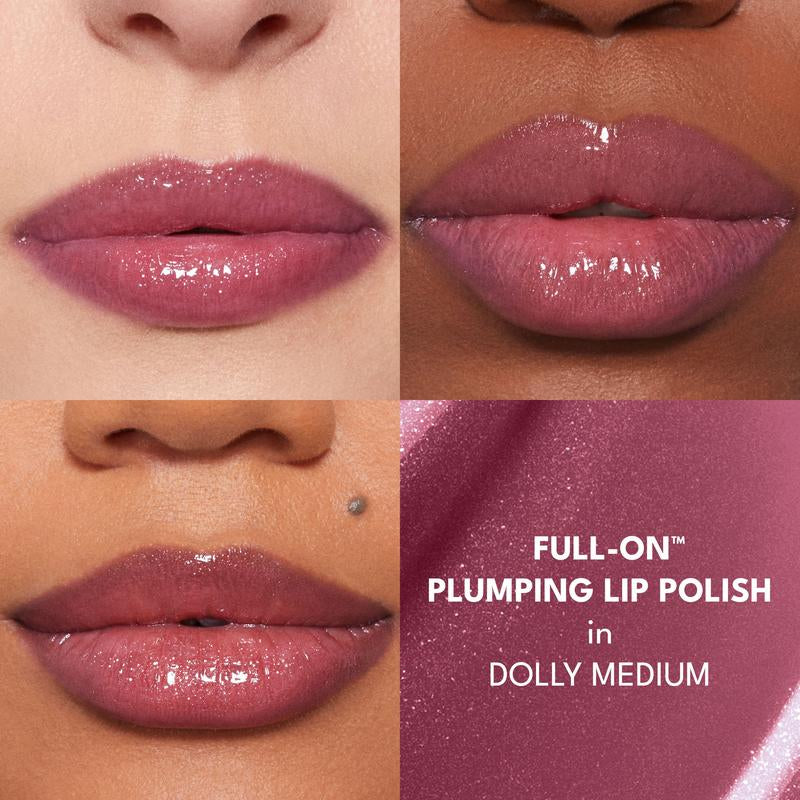 BUXOM Full-On Plumping Lip Polish Gloss - Dolly Shade Extension Lipgloss, High-Shine Shimmer, Hydrating Peptide Complex, Non-Sticky, Cruelty-Free, Hydrating