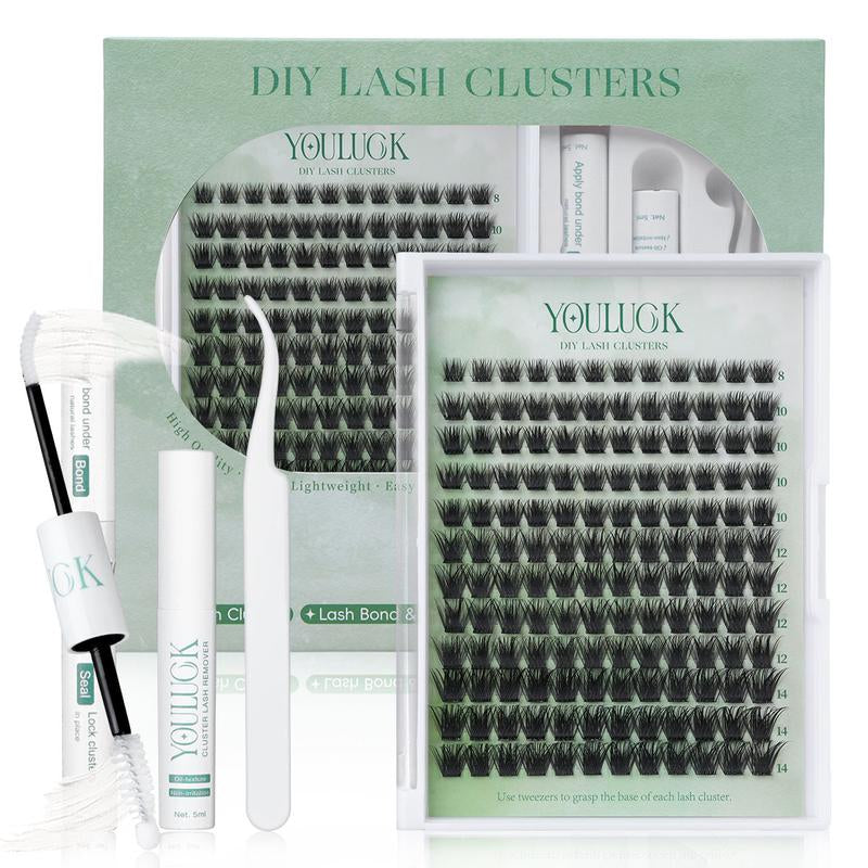 YOULUCK Popular DIY Lash Clusters Kit with Glue Remover & Tweezer for Beginners Long-Lasting Fluffy Weightless Look Individual Eyelash Extensions Ultra-Thin Band Bond Makeup for Girls - Cosmetic