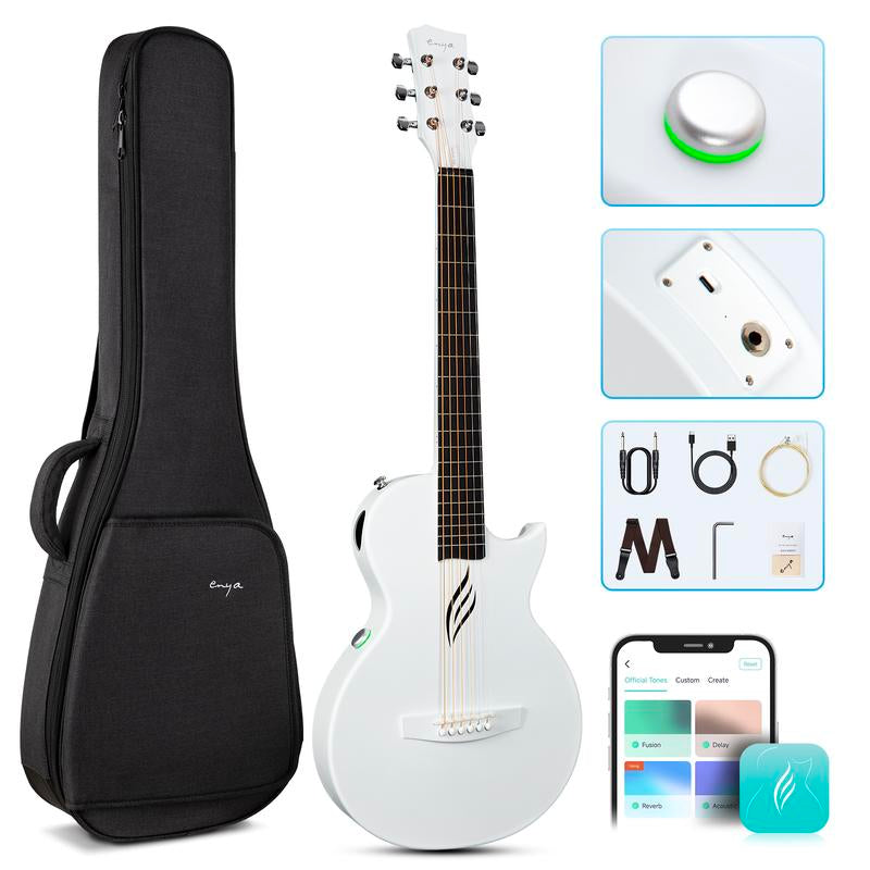【Enya NOVA GO SP1 】 Carbon Fiber Travel Guitar 35" Acoustic Electric with Smart Acousticplus Technology Built-In Effects USB Recording Bluetooth Speaker Beginner Bundle Gig Bag Accessories, Christmas Gift, Tiktokshopholidayhaul