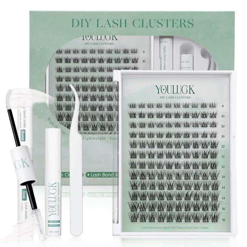 YOULUCK Popular DIY Lash Clusters Kit with Glue Remover & Tweezer for Beginners Long-Lasting Fluffy Weightless Look Individual Eyelash Extensions Ultra-Thin Band Bond Makeup for Girls - Cosmetic