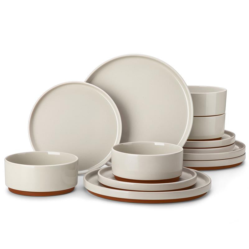 MALACASA Dinnerware Sets, 12/16/18/24 Pieces Modern Ceramic Plates and Bowls Set for 4/6/8 Kitchen Dinner Set Stoneware Tableware Set Microwave and Dishwasher Safe, Series TARA