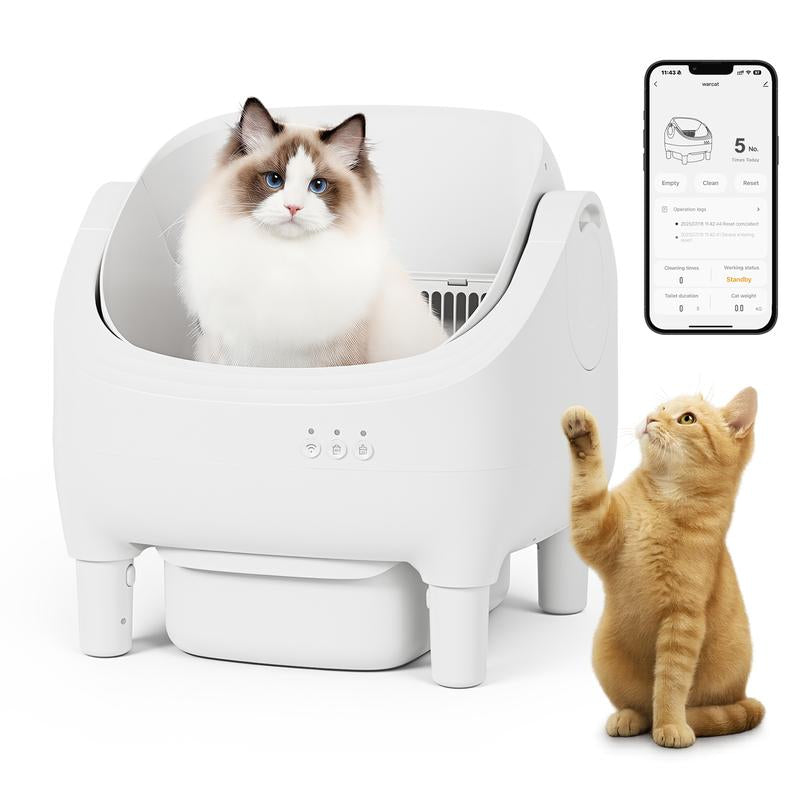 Warcat Automatic Open-Top Cat Litter Box with Safety Sensors, APP Control & 2.4G Wifi, Odor-Free Disposal for Multiple Cats Jumpstartsale
