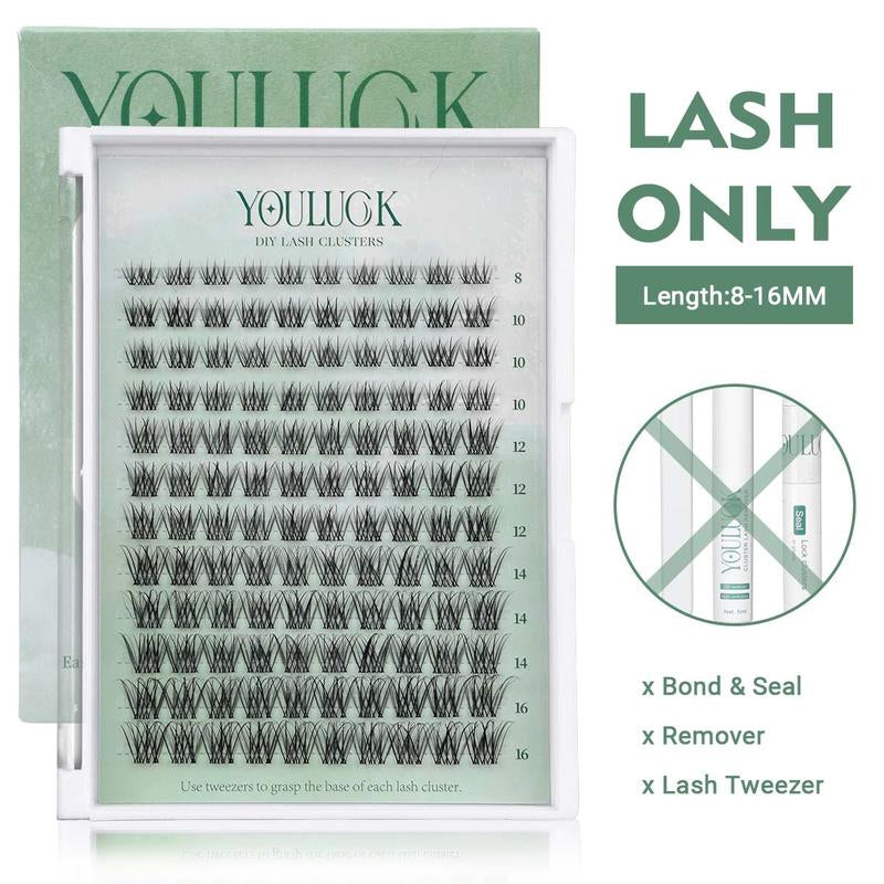 YOULUCK Popular DIY Lash Clusters Kit with Glue Remover & Tweezer for Beginners Long-Lasting Fluffy Weightless Look Individual Eyelash Extensions Ultra-Thin Band Bond Makeup for Girls - Cosmetic