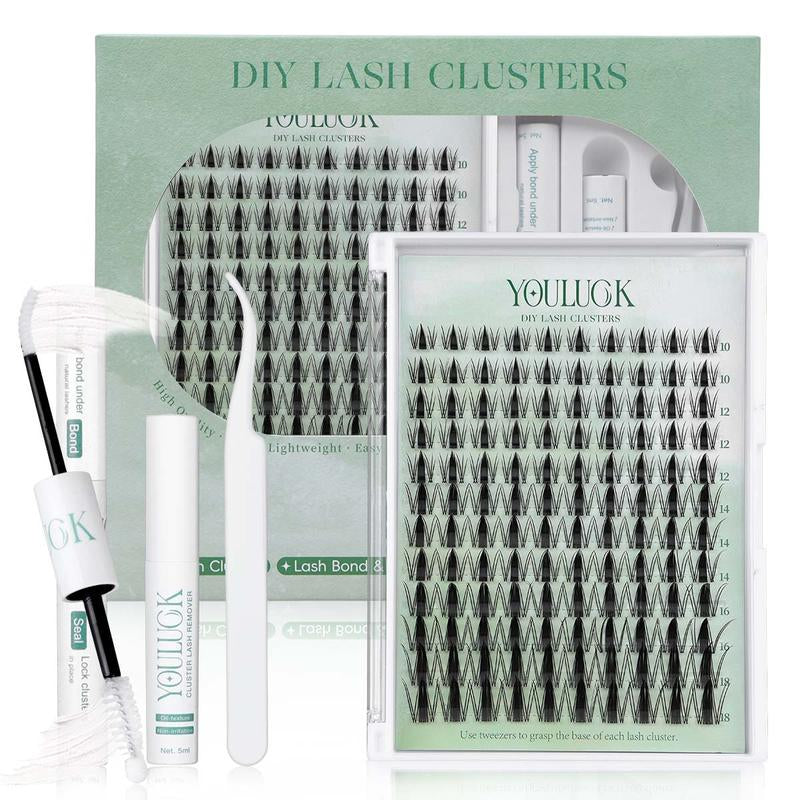 YOULUCK Popular DIY Lash Clusters Kit with Glue Remover & Tweezer for Beginners Long-Lasting Fluffy Weightless Look Individual Eyelash Extensions Ultra-Thin Band Bond Makeup for Girls - Cosmetic