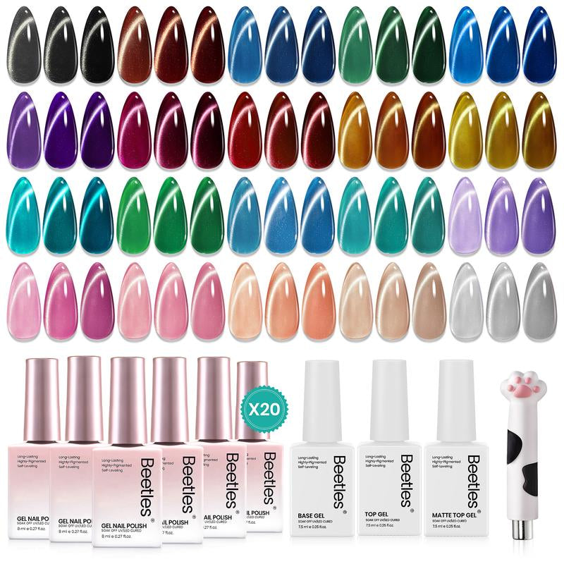 [Exclusive to Tts]Beetles Gel Nail Polish Set 20 Colors 8ML Nude Pink Green Blue Red Cat Eye Uv Gel Polish with Base Top Coat, All Season Manicure Tools for Beginners Nail Art Home Gift for Women