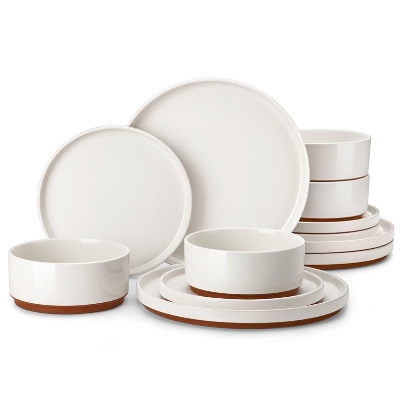 MALACASA Dinnerware Sets, 12/16/18/24 Pieces Modern Ceramic Plates and Bowls Set for 4/6/8 Kitchen Dinner Set Stoneware Tableware Set Microwave and Dishwasher Safe, Series TARA