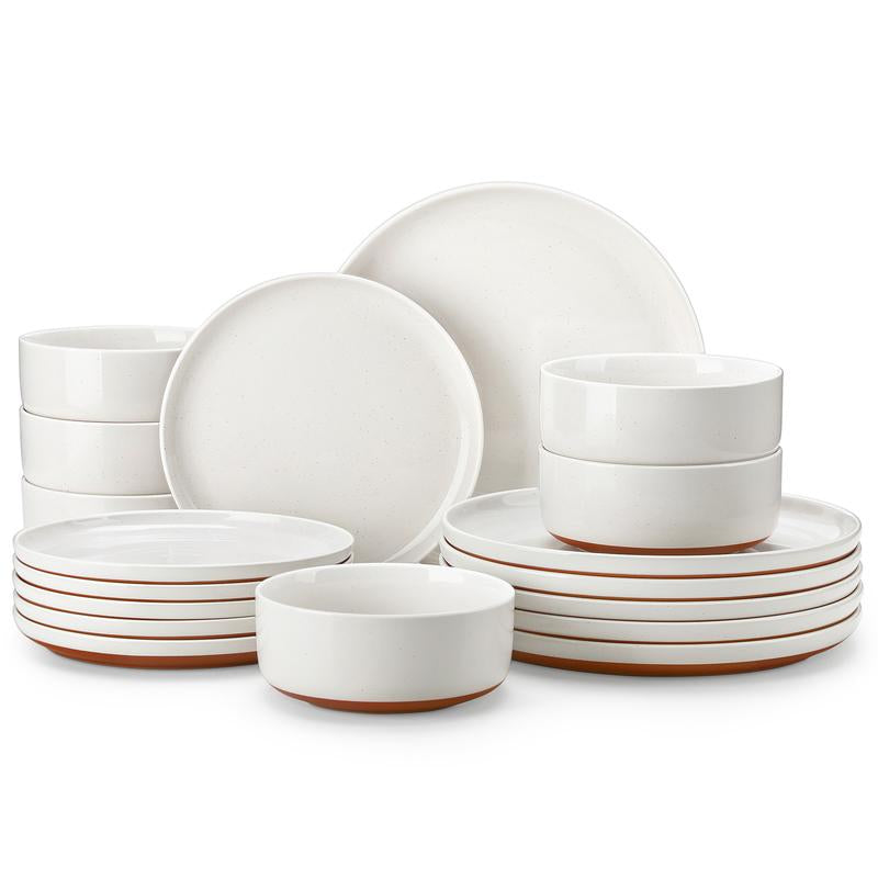 MALACASA Dinnerware Sets, 12/16/18/24 Pieces Modern Ceramic Plates and Bowls Set for 4/6/8 Kitchen Dinner Set Stoneware Tableware Set Microwave and Dishwasher Safe, Series TARA