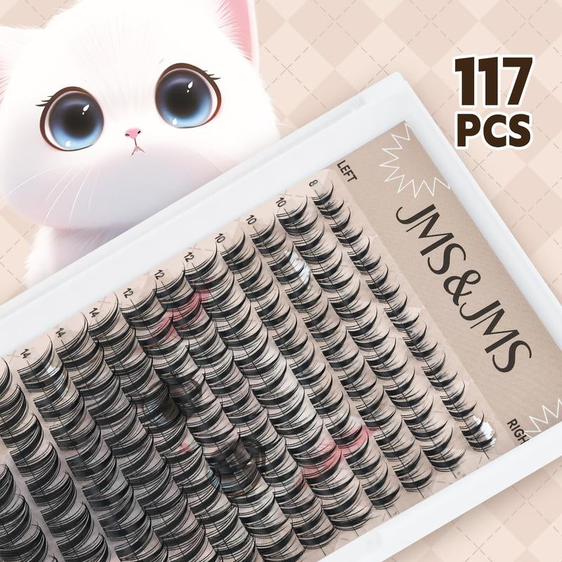 Cat Eye Lash Kit L JMS&JMS Kitty,Princess Cat Eye Lashes Clear Invisible Band C Curl,(8-18 MIX) for DIY Eyelash Cluster Extension Waterproof Anime Eyelash Manga Lash Tiktokshopblackfriday Makeup Cosmetic