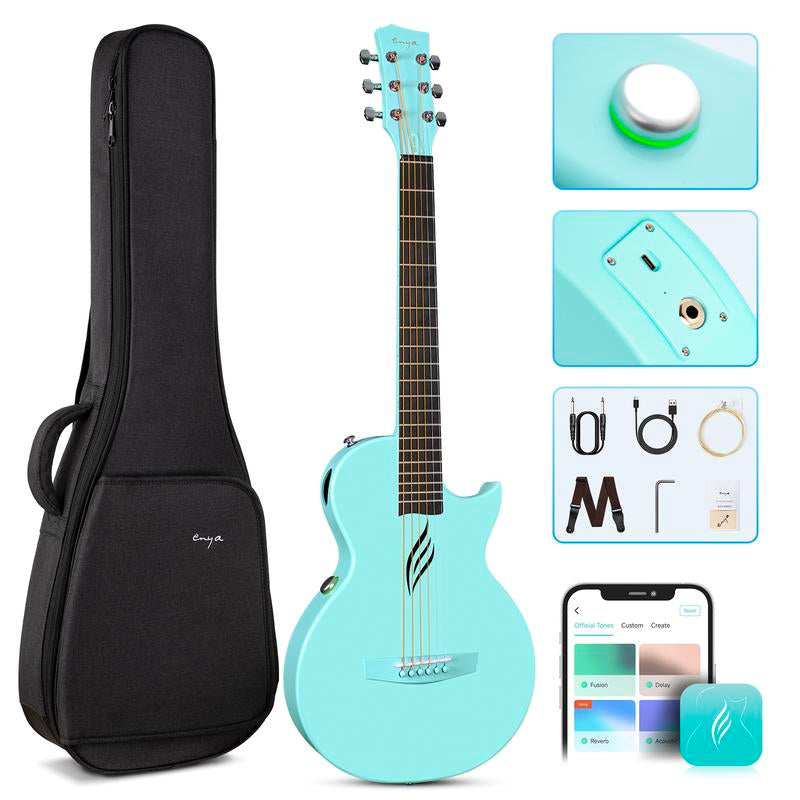 【Enya NOVA GO SP1 】 Carbon Fiber Travel Guitar 35" Acoustic Electric with Smart Acousticplus Technology Built-In Effects USB Recording Bluetooth Speaker Beginner Bundle Gig Bag Accessories, Christmas Gift, Tiktokshopholidayhaul