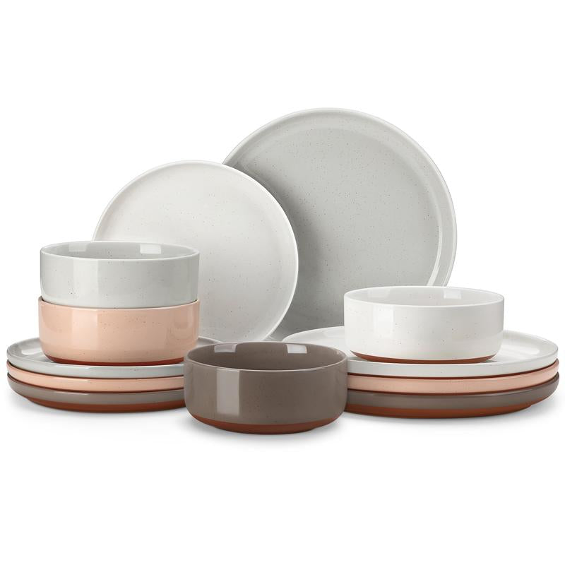 MALACASA Dinnerware Sets, 12/16/18/24 Pieces Modern Ceramic Plates and Bowls Set for 4/6/8 Kitchen Dinner Set Stoneware Tableware Set Microwave and Dishwasher Safe, Series TARA