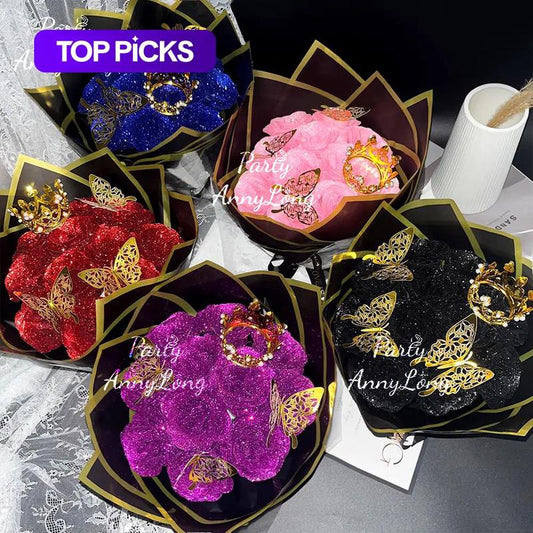 Sparkling Rose Bouquet, DIY Artificial Flower Arrangement, Valentine'S Day, Wedding Anniversary, Engagement, Christmas Gift