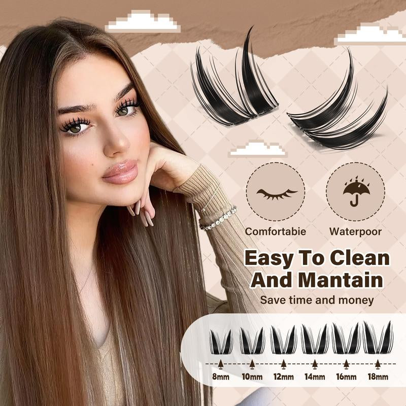 Cat Eye Lash Kit L JMS&JMS Kitty,Princess Cat Eye Lashes Clear Invisible Band C Curl,(8-18 MIX) for DIY Eyelash Cluster Extension Waterproof Anime Eyelash Manga Lash Tiktokshopblackfriday Makeup Cosmetic