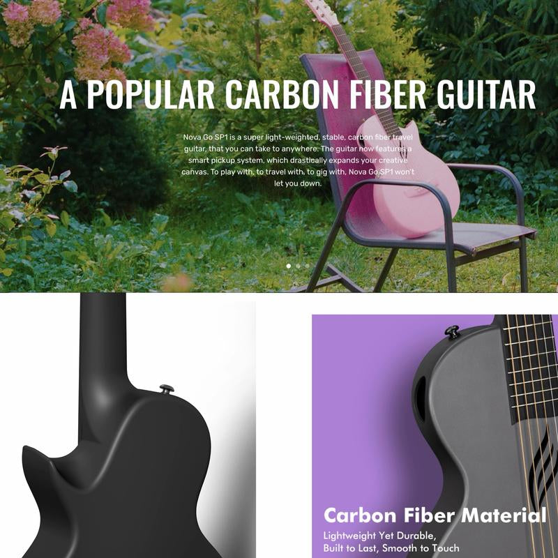【Enya NOVA GO SP1 】 Carbon Fiber Travel Guitar 35" Acoustic Electric with Smart Acousticplus Technology Built-In Effects USB Recording Bluetooth Speaker Beginner Bundle Gig Bag Accessories, Christmas Gift, Tiktokshopholidayhaul