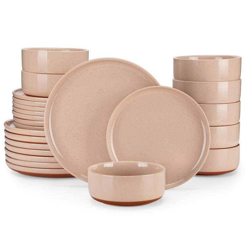 MALACASA Dinnerware Sets, 12/16/18/24 Pieces Modern Ceramic Plates and Bowls Set for 4/6/8 Kitchen Dinner Set Stoneware Tableware Set Microwave and Dishwasher Safe, Series TARA