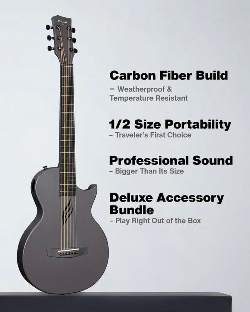 【Enya NOVA GO SP1 】 Carbon Fiber Travel Guitar 35" Acoustic Electric with Smart Acousticplus Technology Built-In Effects USB Recording Bluetooth Speaker Beginner Bundle Gig Bag Accessories, Christmas Gift, Tiktokshopholidayhaul