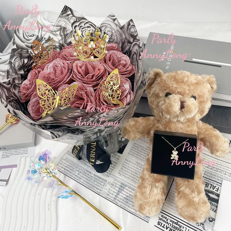 Sparkling Rose Bouquet, DIY Artificial Flower Arrangement, Valentine'S Day, Wedding Anniversary, Engagement, Christmas Gift