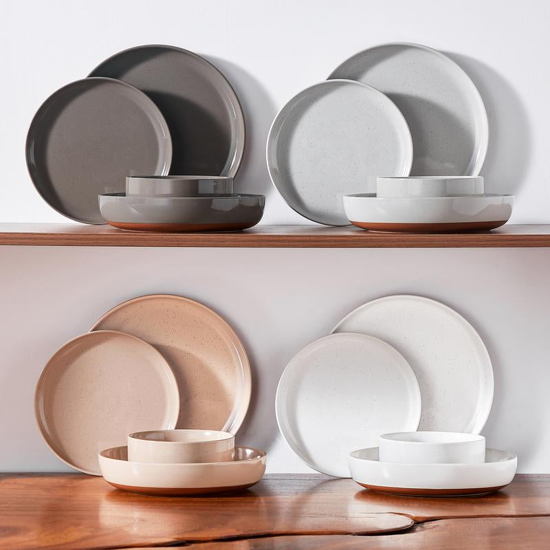 MALACASA Dinnerware Sets, 12/16/18/24 Pieces Modern Ceramic Plates and Bowls Set for 4/6/8 Kitchen Dinner Set Stoneware Tableware Set Microwave and Dishwasher Safe, Series TARA
